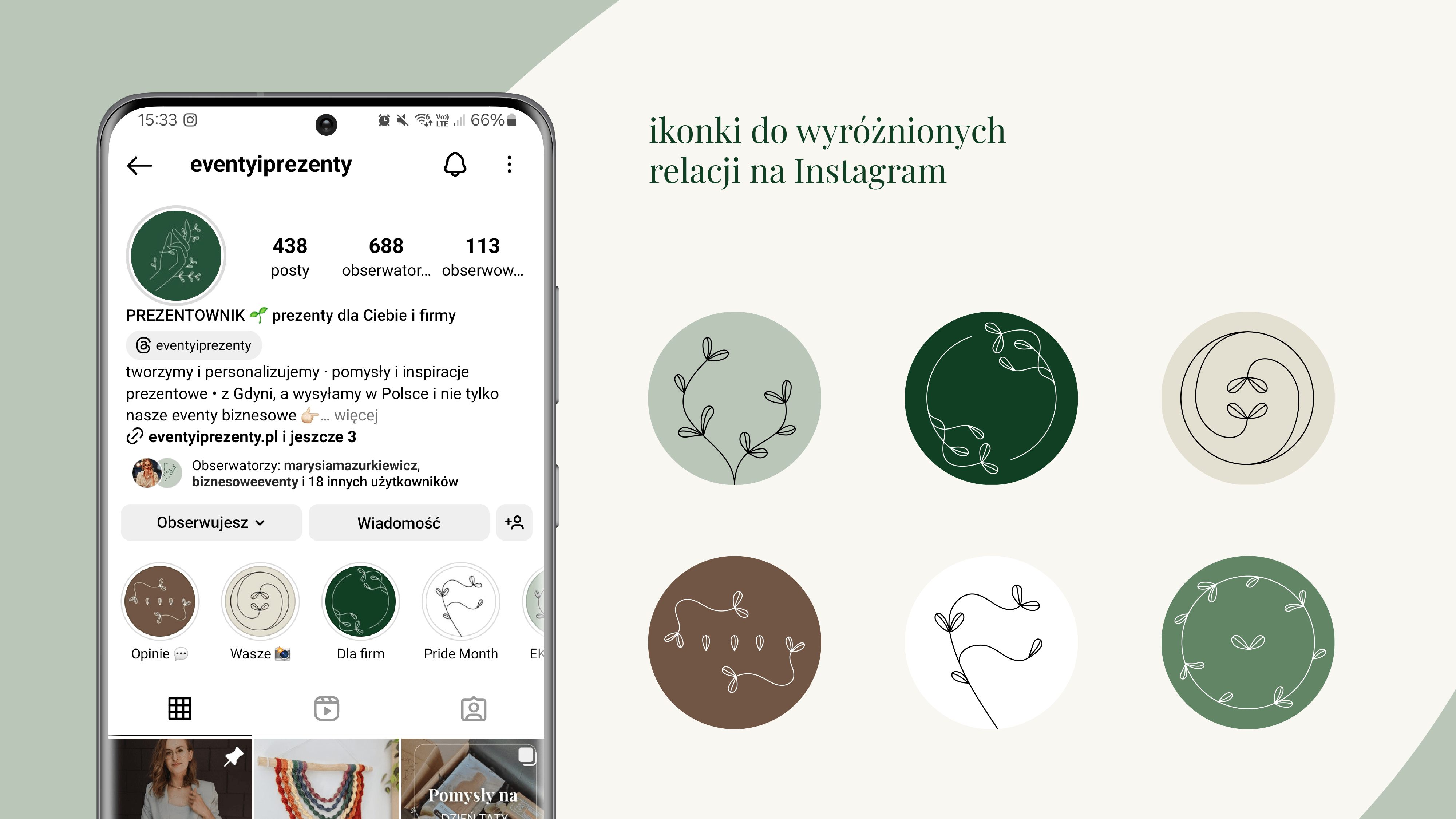 Ikony do wyróżnionych relacji na Instagram Eventy i Prezenty Realizacje Calma Maluje Marki