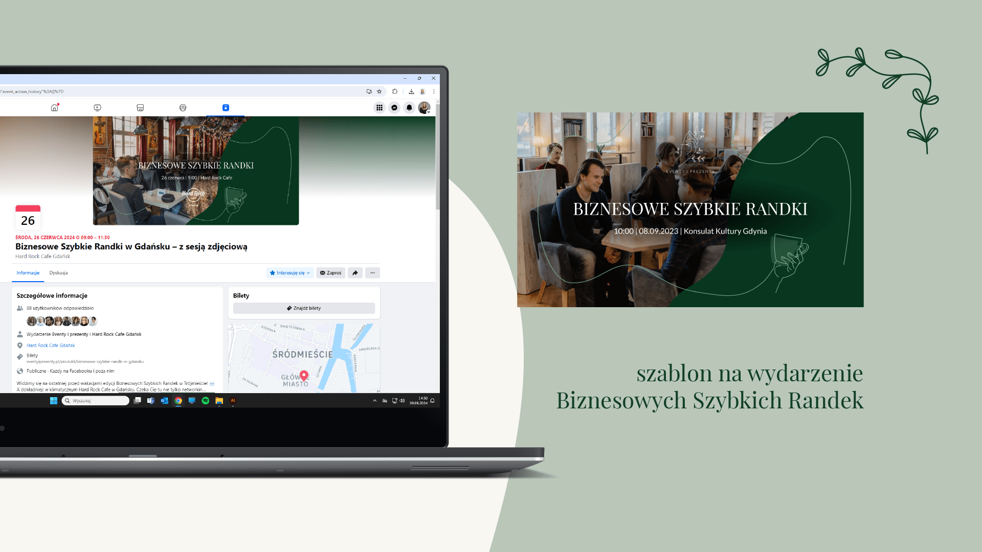 Szablon grafiki na wydarzenie networkingowe Biznesowe Szybkie Randki Realizacje Calma Maluje Marki